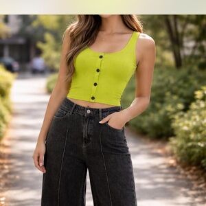 Lime Green Button-Up Crop Top and black Zara jeans